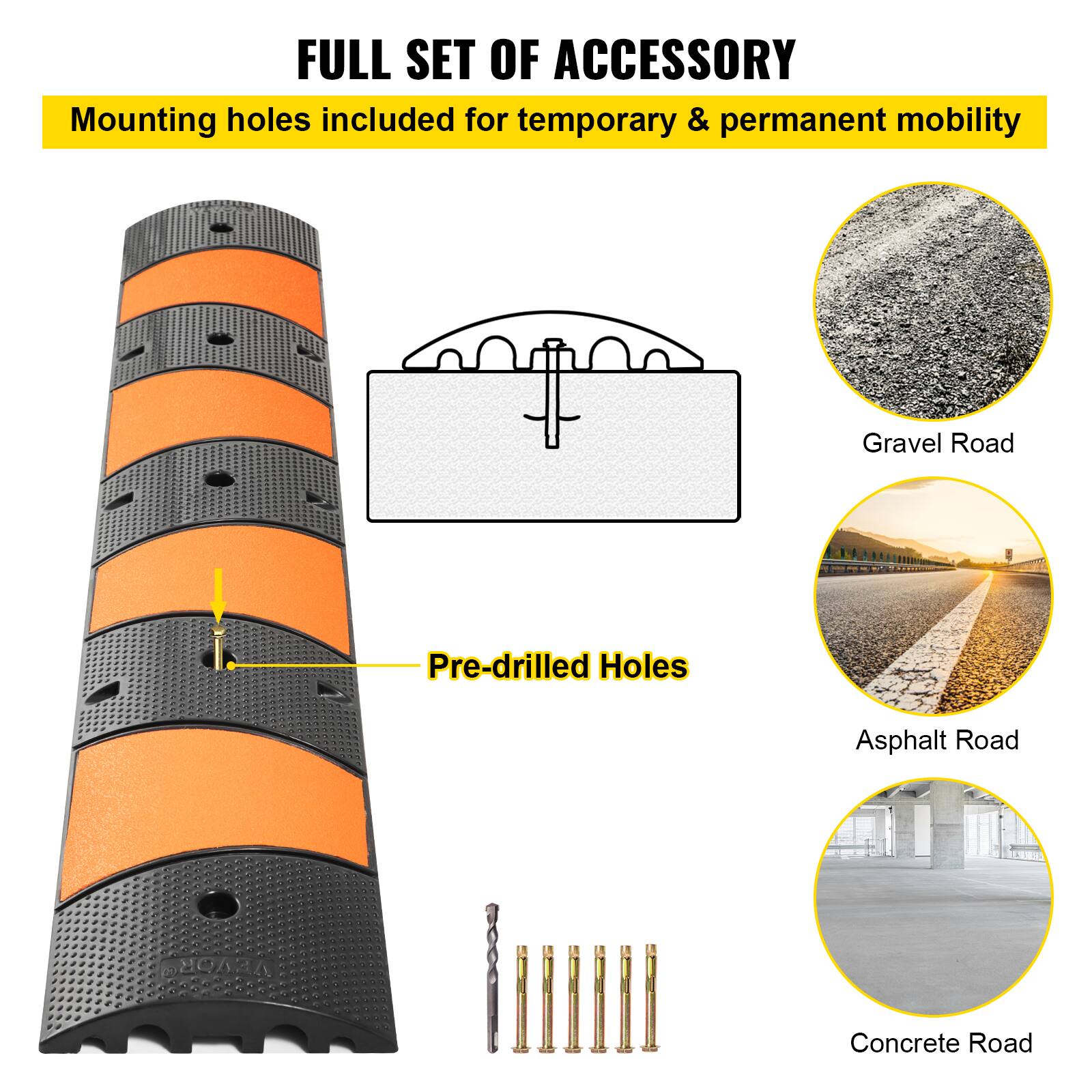 FULL SET OF ACCESSORY, Mounting holes included for temporary & permanent mobility, Pre-drilled Holes, Gravel Road, Asphalt Road, Concrete Road