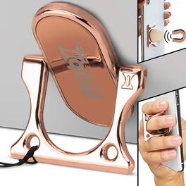 COTTAGE - Phone Grip Holder Ring Kickstand 3 finger Shape For Comfort And Security With Strap Lightweight Durable Scr - Rose Gold