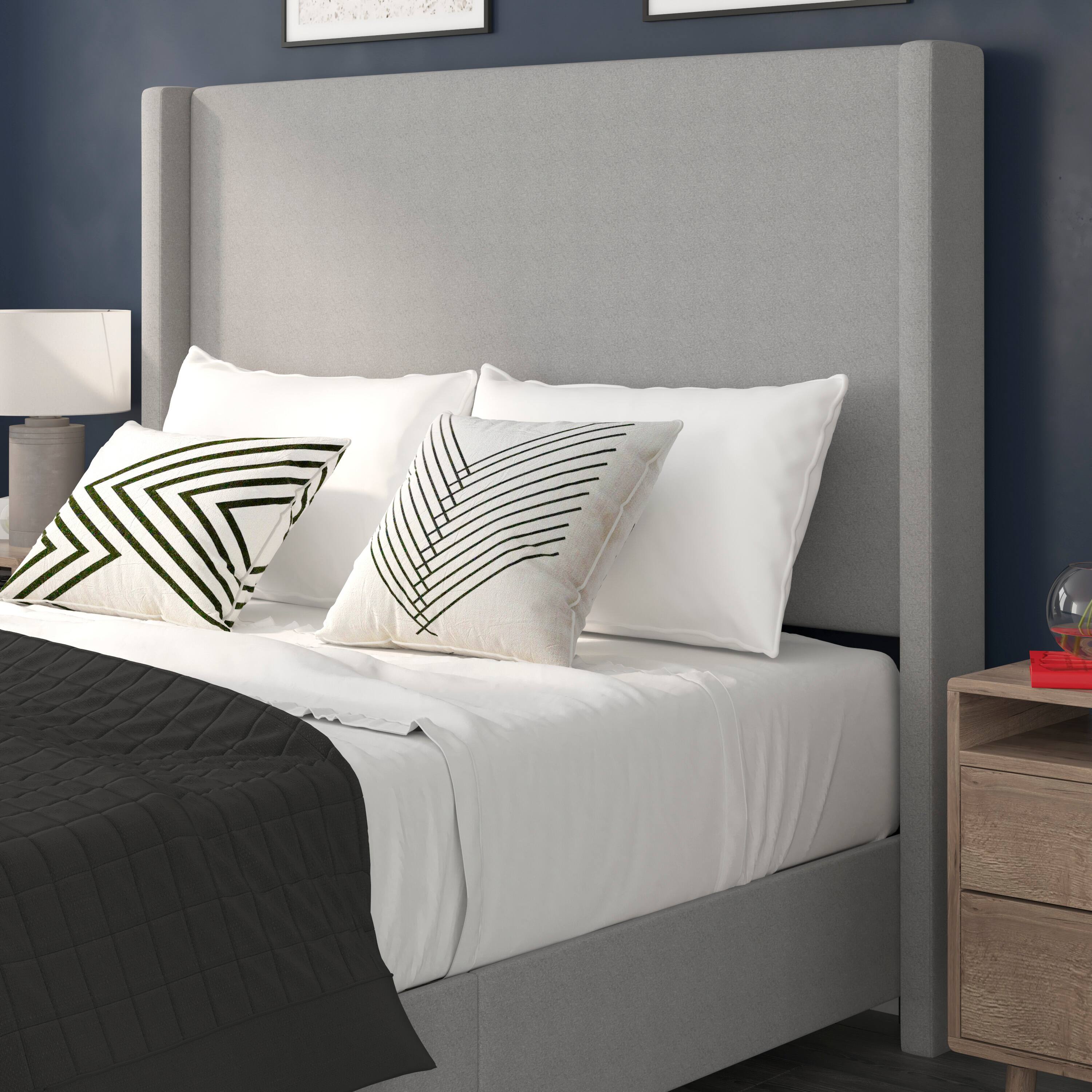 Alt View 2. Flash Furniture - Quinn Queen Upholstered Platform Bed with Channel Stitched Wingback Headboard, Mattress Foundation with Slatted Supports - Gray.