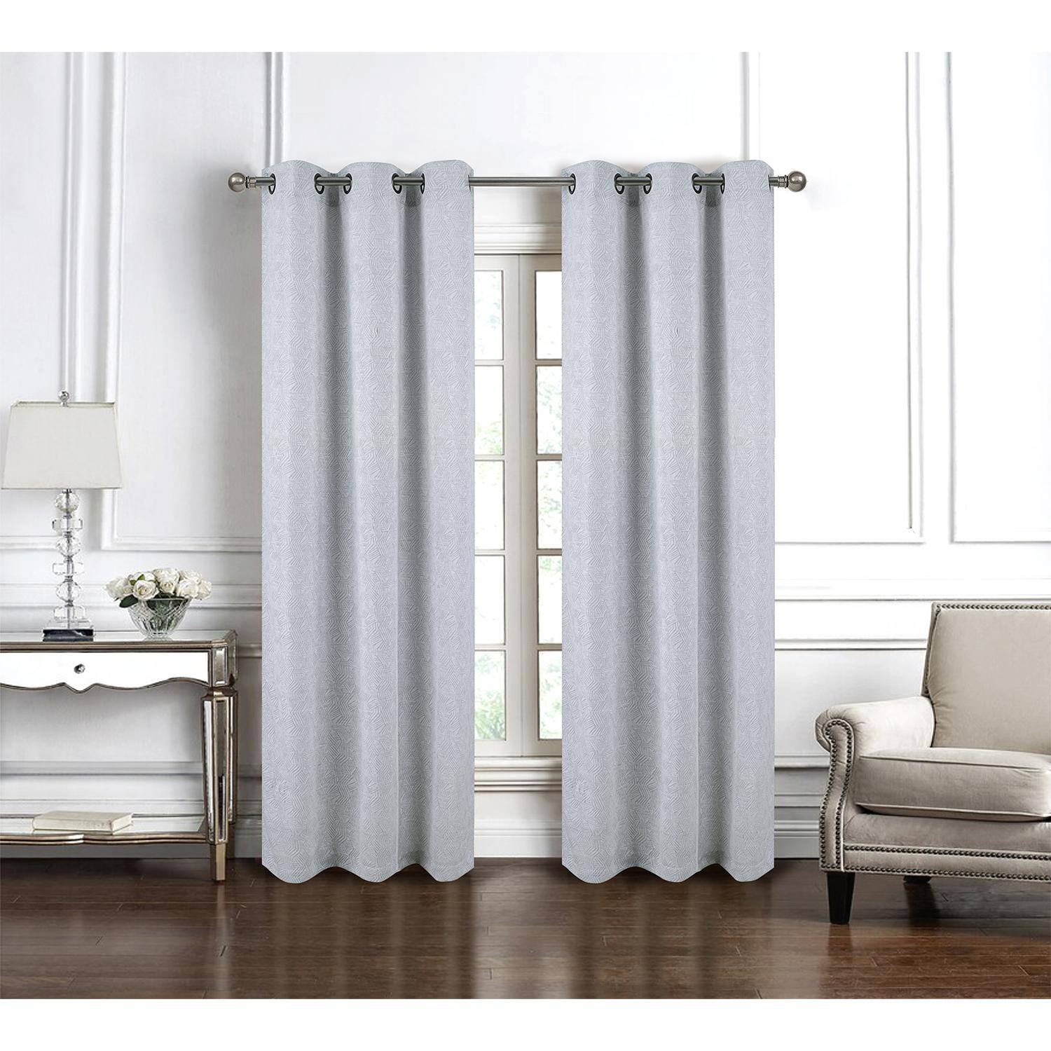 Angle. RT Designers Collection - RT Designer Collection Wilton Jacquard Grommet Luxurious Modern Design Curtain Panel 54" x 84" Silver - Silver.