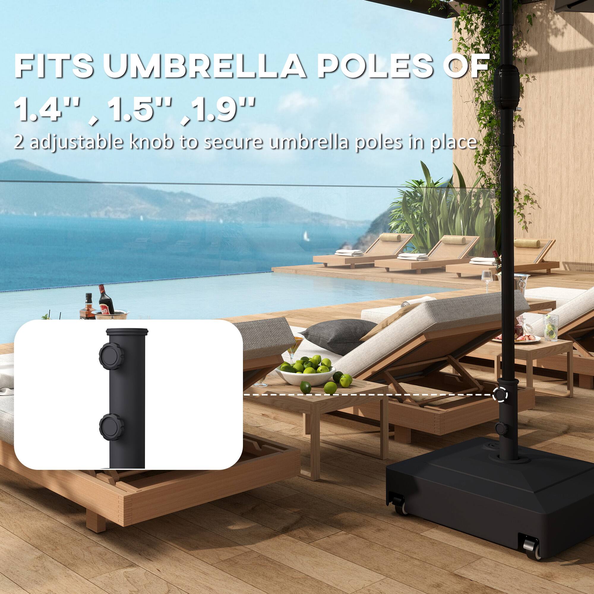 FITS UMBRELLA POLES OF 1.4", 1.5", 1.9"  
2 adjustable knobs to secure umbrella poles in place