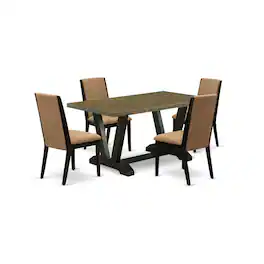 East West Furniture - V676LA147-5 5-Piece Beautiful Dinette Set a Superb Distressed Jacobean Rectangular Dining Table Top - Multi-Color