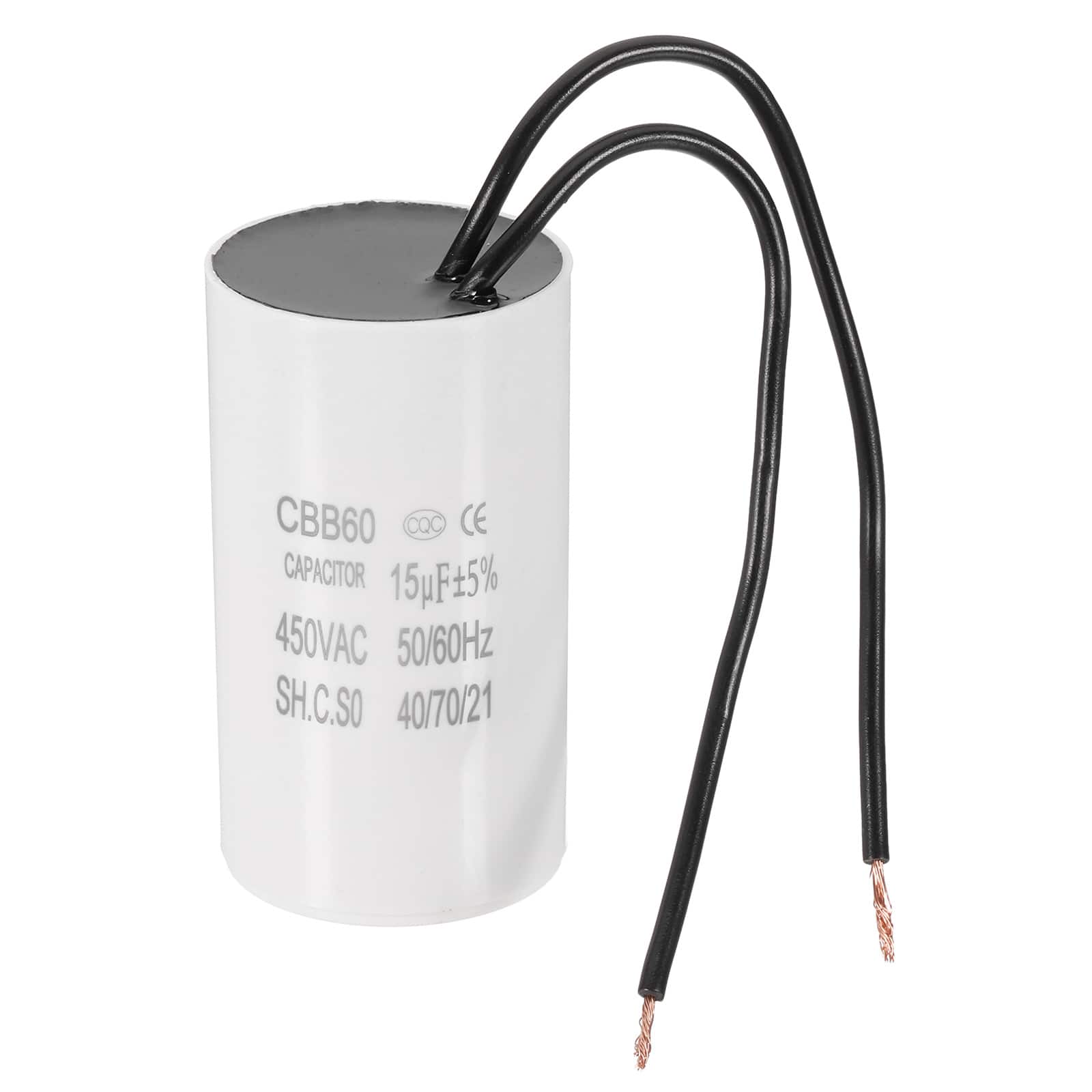 Unique Bargains - 15uF CBB60 Running Capacitor, AC 450V 2 Wires 50/60Hz for Refrigerators, Washing Machines, Water Pumps - White