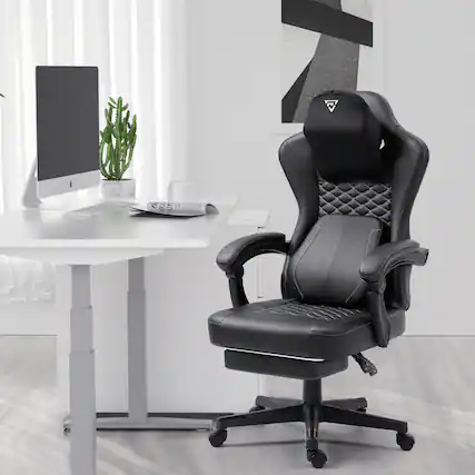Front. Siljoy - Black Gaming Chair with Heated Massage & Pocket Spring Cushion - Ergonomic Computer Chair with Footrest, 330lbs Capacity - Black.