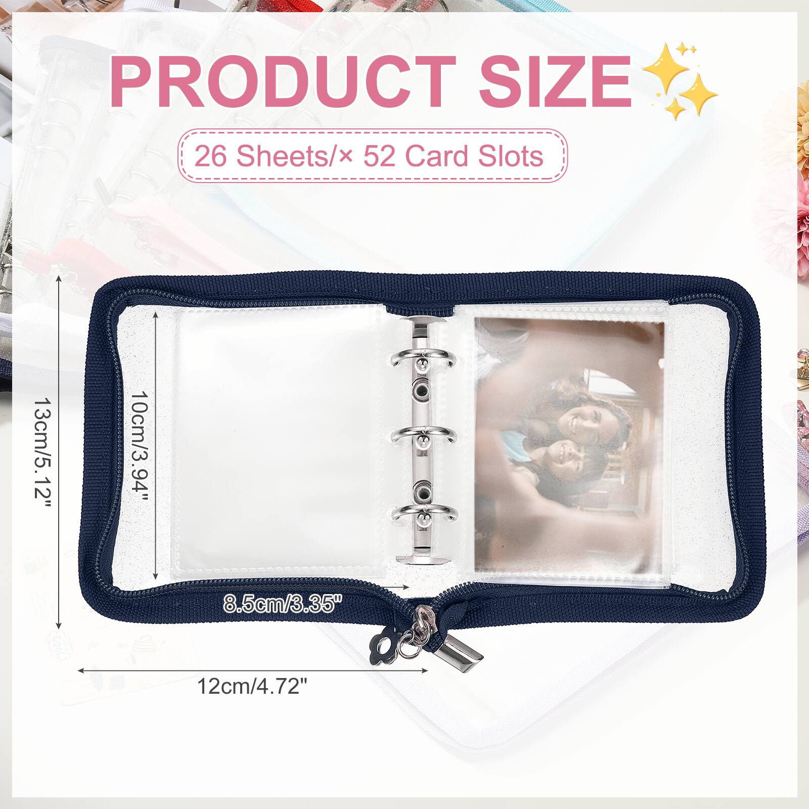 PRODUCT SIZE  
26 Sheets/× 52 Card Slots  
13cm/5.12"  
10cm/3.94"  
8.5cm/3.35"  
12cm/4.72"