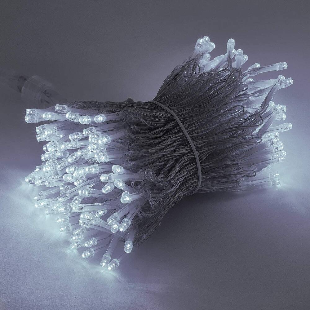 Back. PARKER SLATER - 98.5FT Christmas String Lights, 300 LED White Fairy Lights with 8 Modes Indoor Outdoor - White.