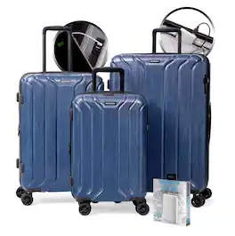 Nonstop - New York Elite Lightweight Expandable 3 Piece spinner (19.4/23.4/28) with 3 packing cubes - Navy, 3 Pc Set + Powerbank - Denim