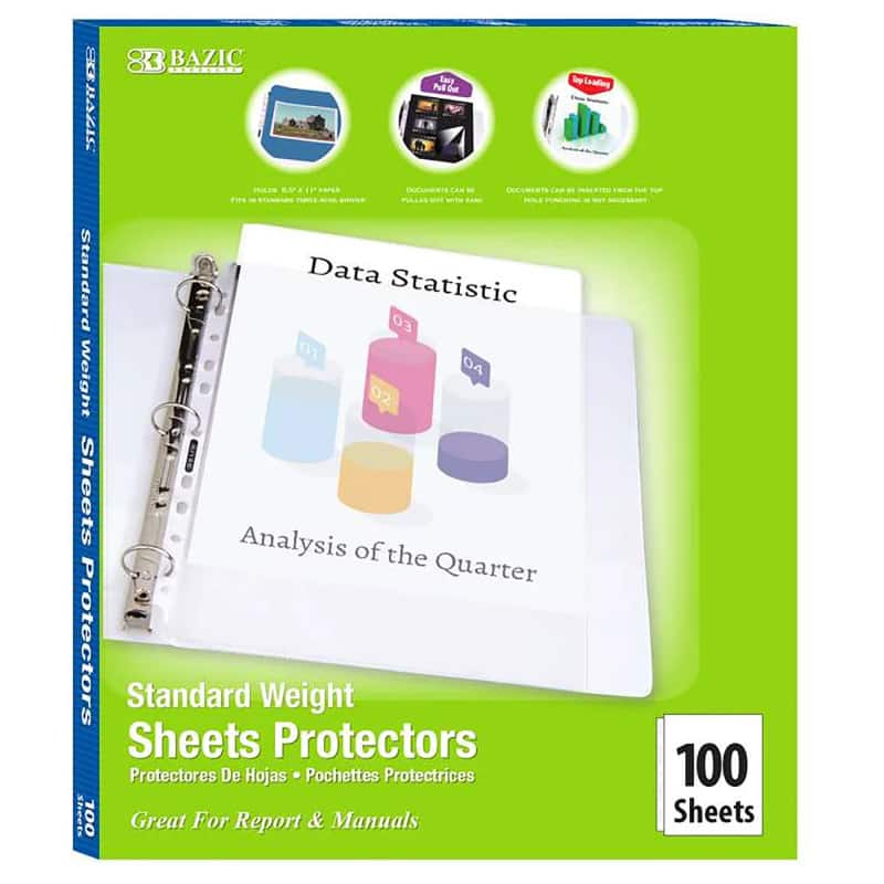 BAZIC Products - Standard Weight Top Loading Sheet Protectors  Box of 100