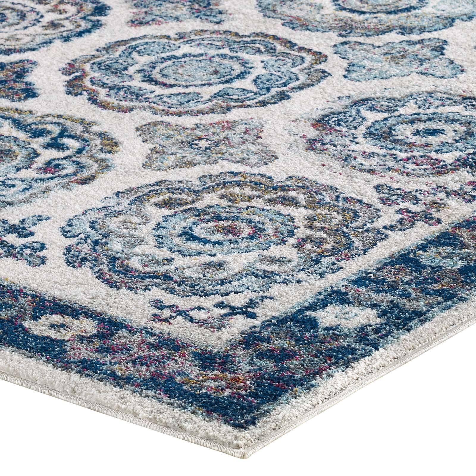 Alt View 2. Modway - Entourage Odile Distressed Floral Moroccan Trellis Area Rug - Ivory and Blue.