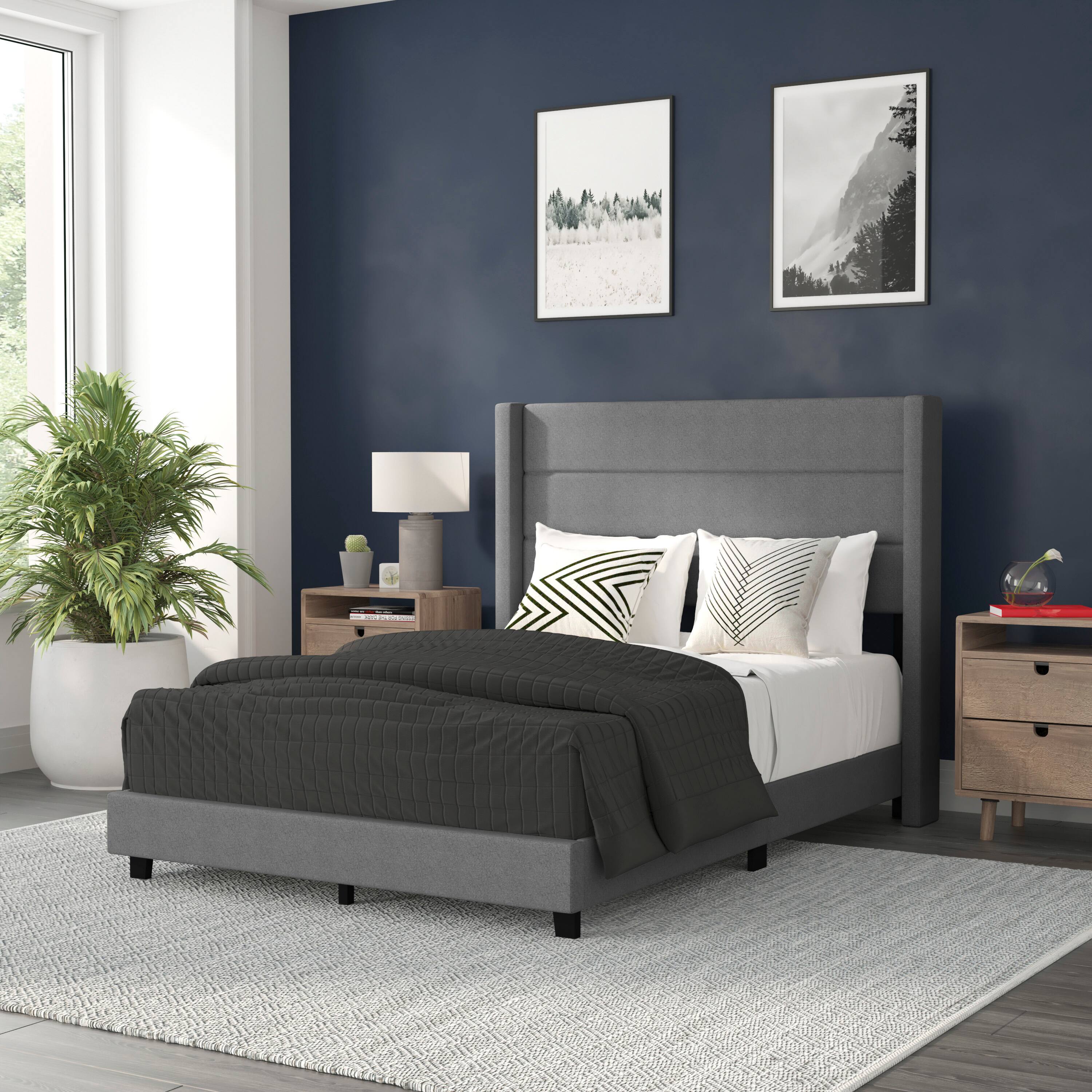 Alamont Home - Hollis Full Size Upholstered Platform Bed with Wingback Headboard - Gray - Front_Zoom