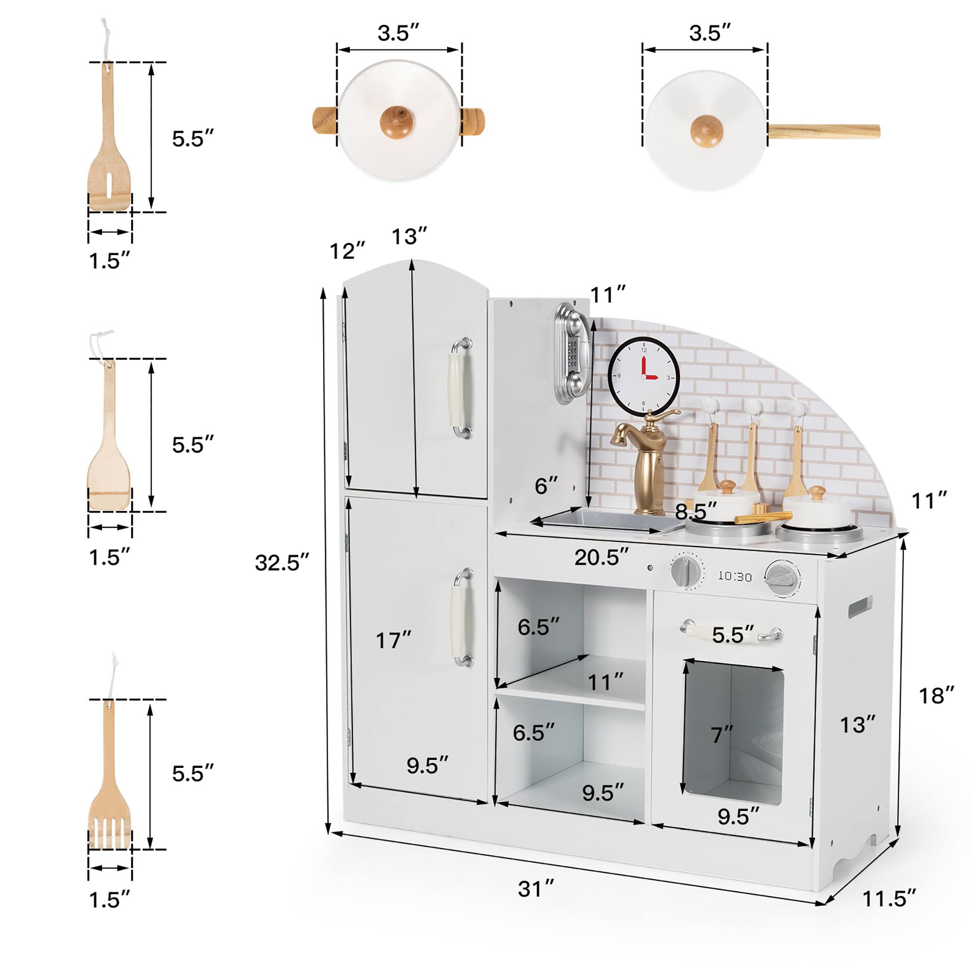 - 3.5" L
- 5.5"
- 1.5"

- 3.5" L
- 5.5"
- 1.5"

- 3.5" L
- 5.5"
- 1.5"

- 12" L
- 13" W
- 11" D

- 32.5" H
- 17" W
- 9.5" D

- 31" W
- 11.5" D

- 11" H
- 20.5" W
- 18" D

- 6" H
- 8.5" W
- 5.5" D

- 6.5" H
- 11" W
- 9.5" D

- 6.5" H
- 11" W
- 9.5" D

- 7" W
- 13" D

- 10:30