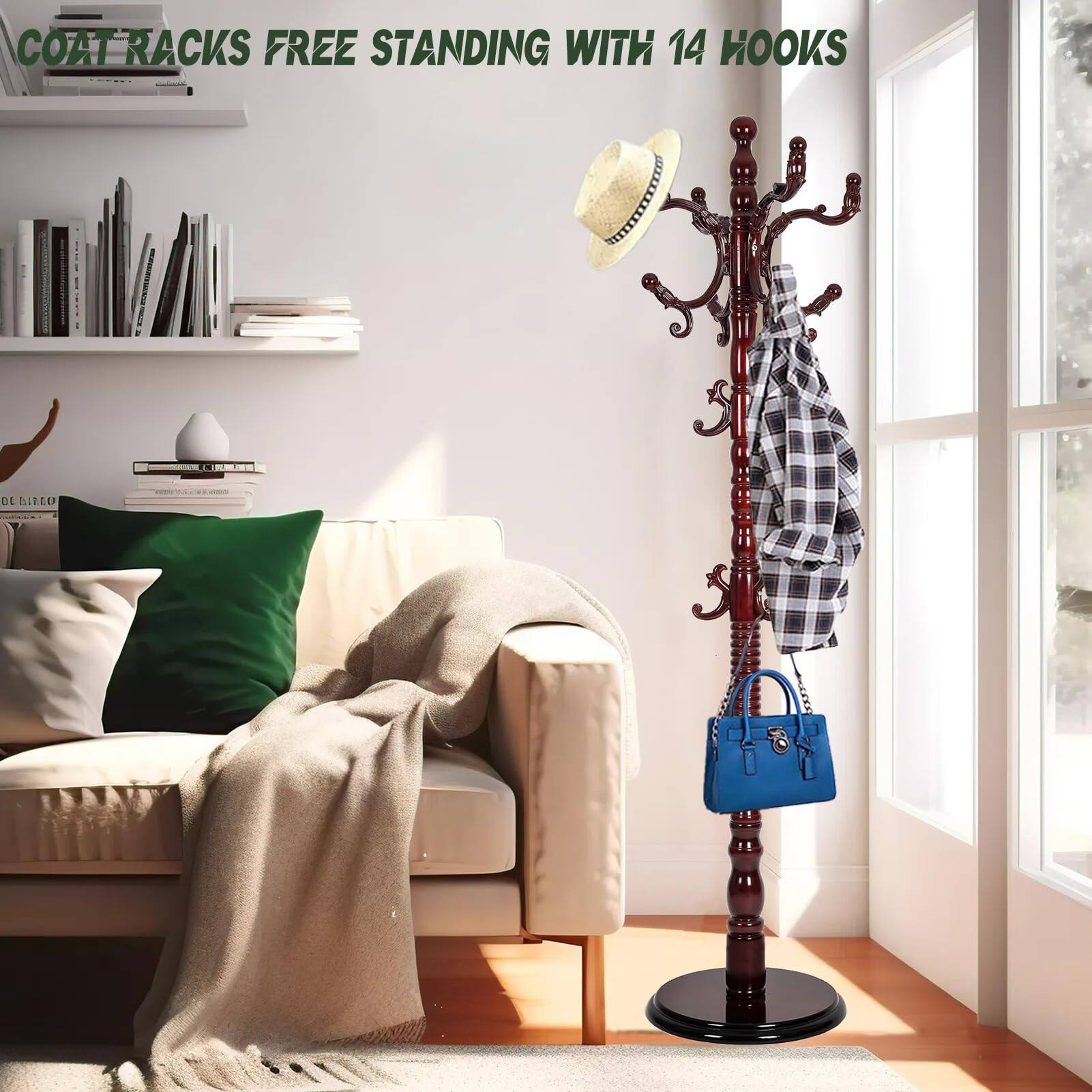 COAT RACKS FREE STANDING WITH 14 HOOKS