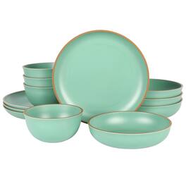 Gibson - Home Rockabye 12 Piece Double Bowl Melamine Dinnerware Set - Green