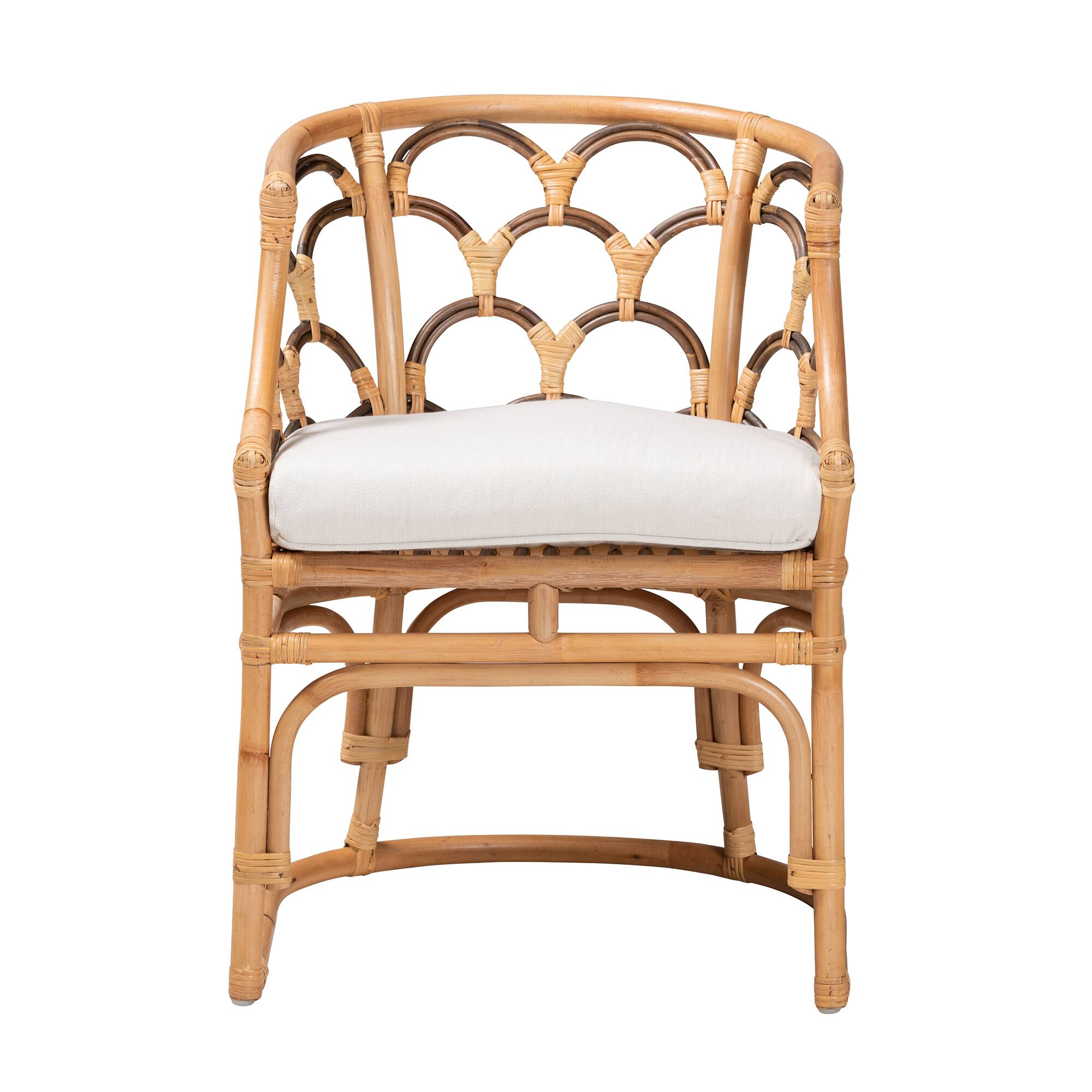 Angle. bali & pari - Aster Modern Bohemian Rattan Armchair - White/Natural Brown.