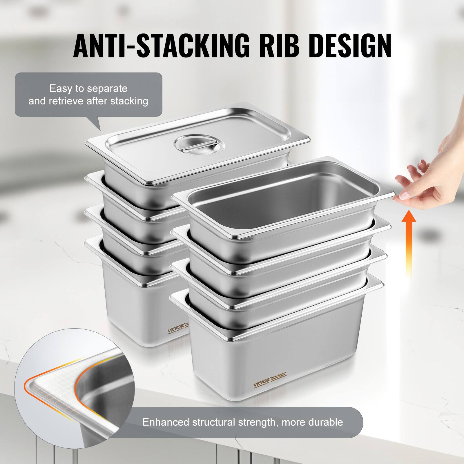 ANTI-STACKING RIB DESIGN

Easy to separate and retrieve after stacking

Enhanced structural strength, more durable