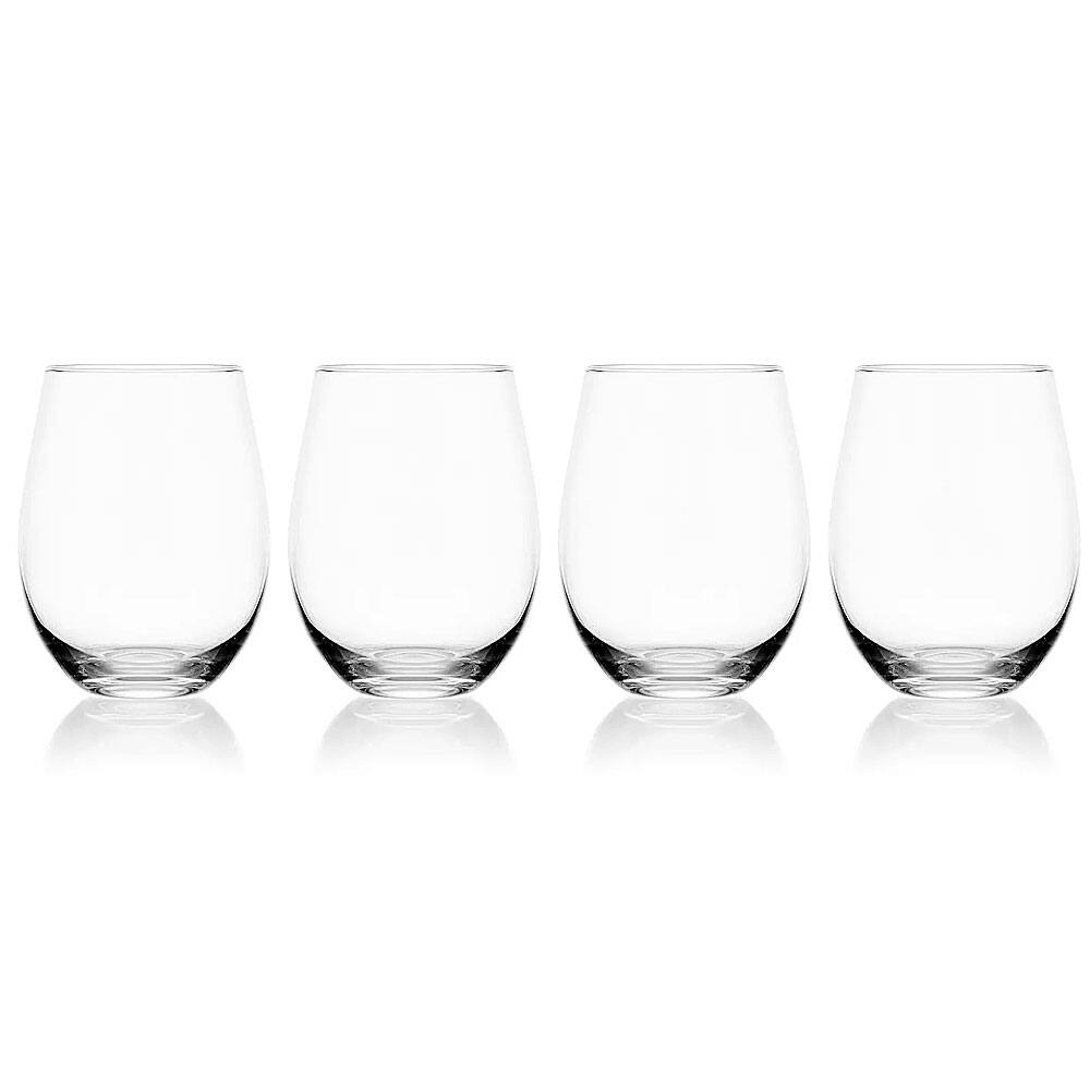 Angle. Mikasa - Lana 4-Piece 18 Oz Stemless Wine Glass Set - Clear Glass.
