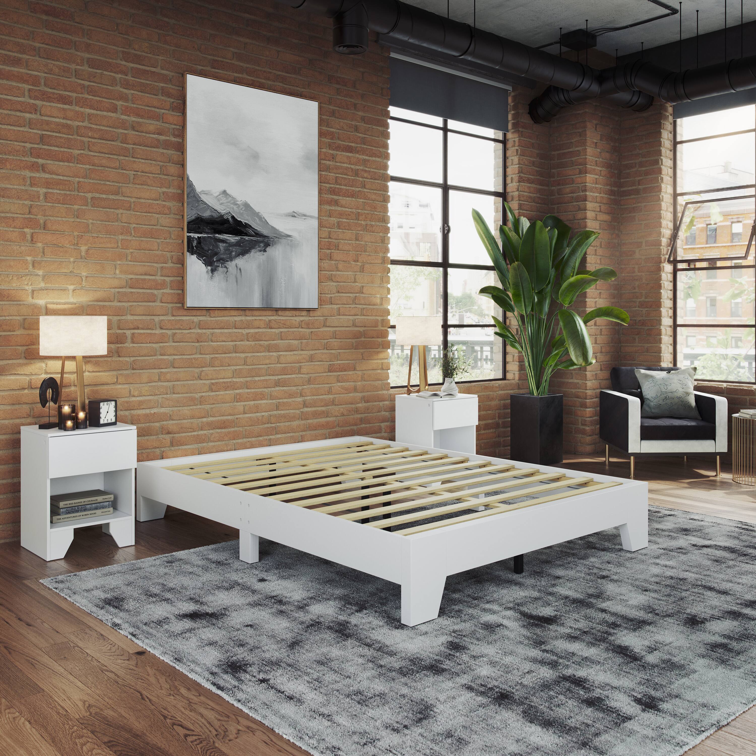 Alt View 4. Boyd Sleep - Lugano Platform Bed Frame - Solid Wooden Slat Support, No Box Spring Needed, Queen - WHITE.