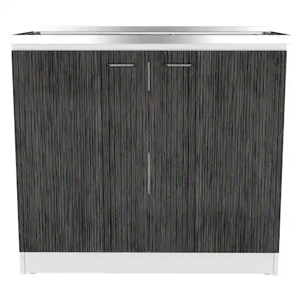 Front. TuHome - Napoles Utility Sink With Cabinet, Double Door, One Shelf - White / Smokey Oak.