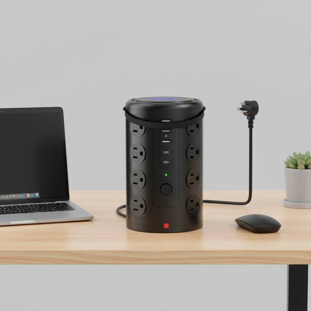 Alt View 1. Dazzed Corner - Tower Surge Protector, 16 Outlets & 5 USB Ports (2 Type-C), 5FT Cord, 1800J - Black.