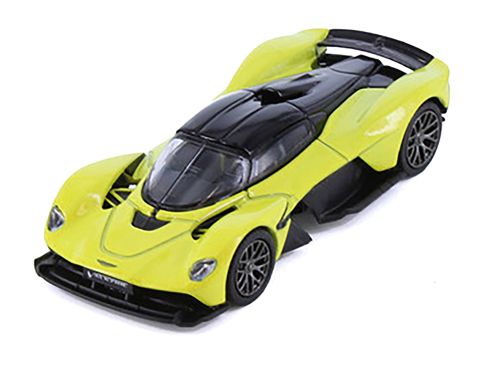 Alt View 1. PosterCars - Aston Martin Valkyrie Lime Essence Yellow Metallic w/Black Top "Hypercar League Collection" 1/64 Model Car by PosterCars.