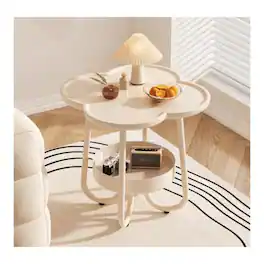 We Growing - End Table Flower Side Table Coffee Table with Rolling Base,End Table for Couch, 2-Tier Coffee Tables for Living Room,Bed - Cream
