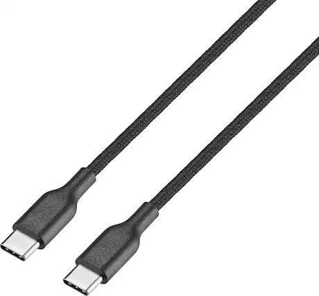 Front. Best Buy essentials™ - 6' USB-C to USB-C Braided Charge-and-Sync Cable - Black.
