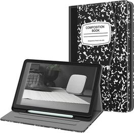 Fintie - Multi-Angle Viewing Case for Samsung Galaxy Tab S6 Lite 10.4 Inch 2024/2022/2020, Soft TPU Back Cover, Front Card Pocket - Composition Book