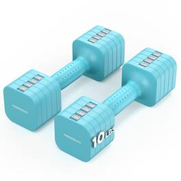 FEIERDUN - 5-in-1 Adjustable Dumbbell Set of 2, 1pair 10LBS Hand Weights for Women, 1s-Adjust Dual-Stable Dumbbell Set - Blue