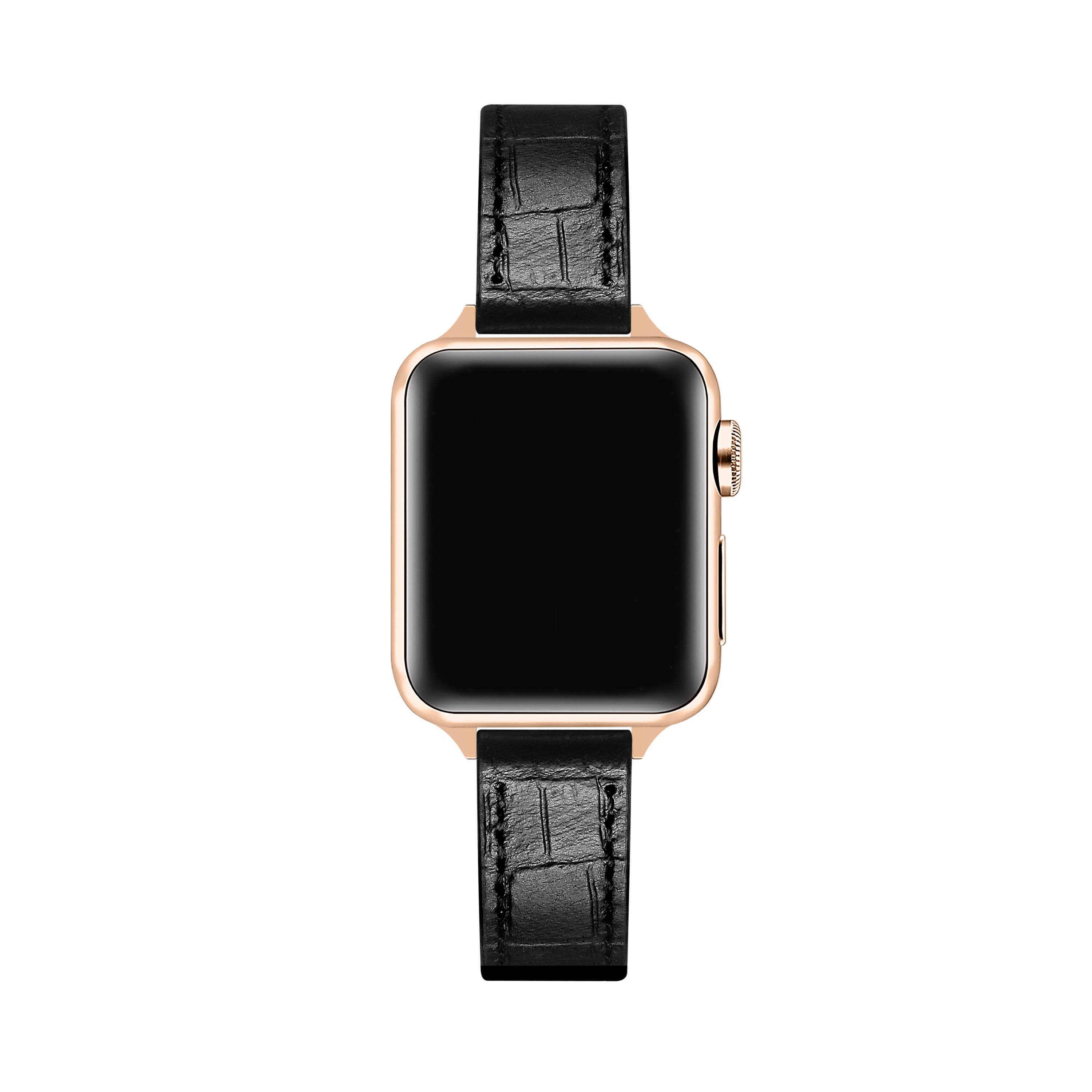 Back. Posh Tech - Carmen Skinny Croc Leather Band for Apple Watch - Black.