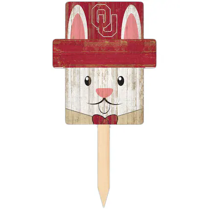 Front. Fan Creations - Oklahoma Sooners 16" x 19" Easter Bunny Yard Stake - Multicolor.