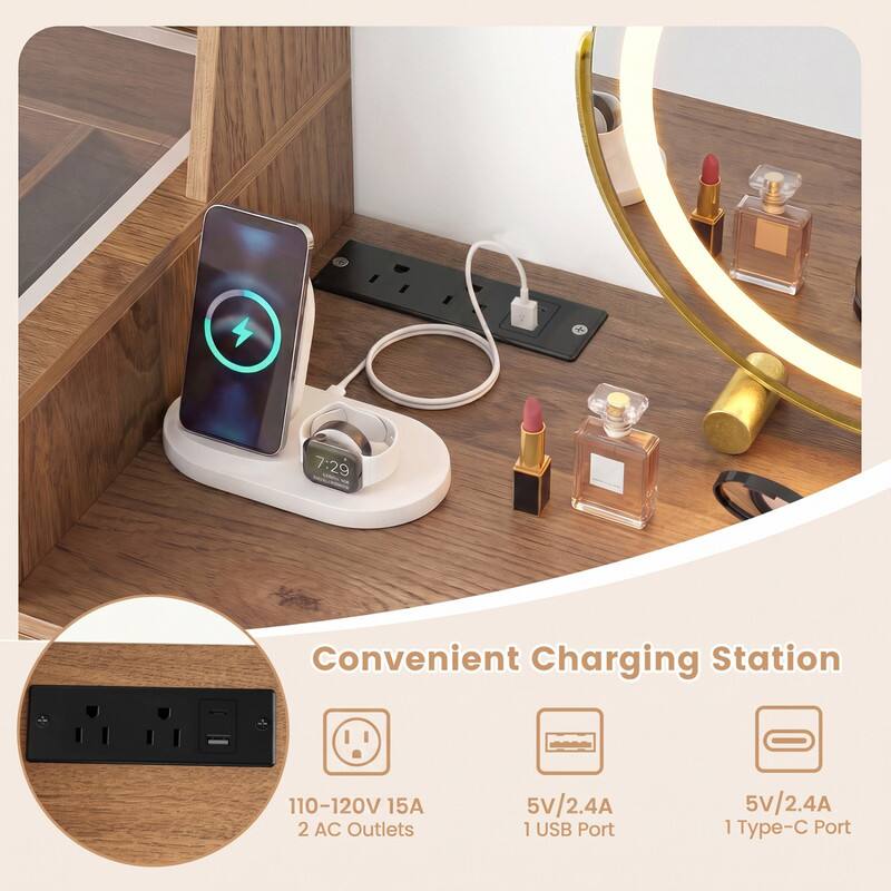 7:29  
Convenient Charging Station  
110-120V 15A 2 AC Outlets  
5V/2.4A 1 USB Port  
5V/2.4A 1 Type-C Port