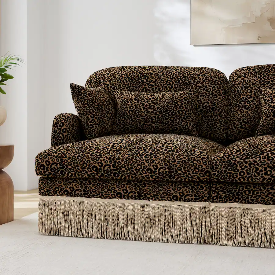 Anysun Chenille Leopard Loveseat w/ Tassel Edge, 2 Movable Ottomans ...
