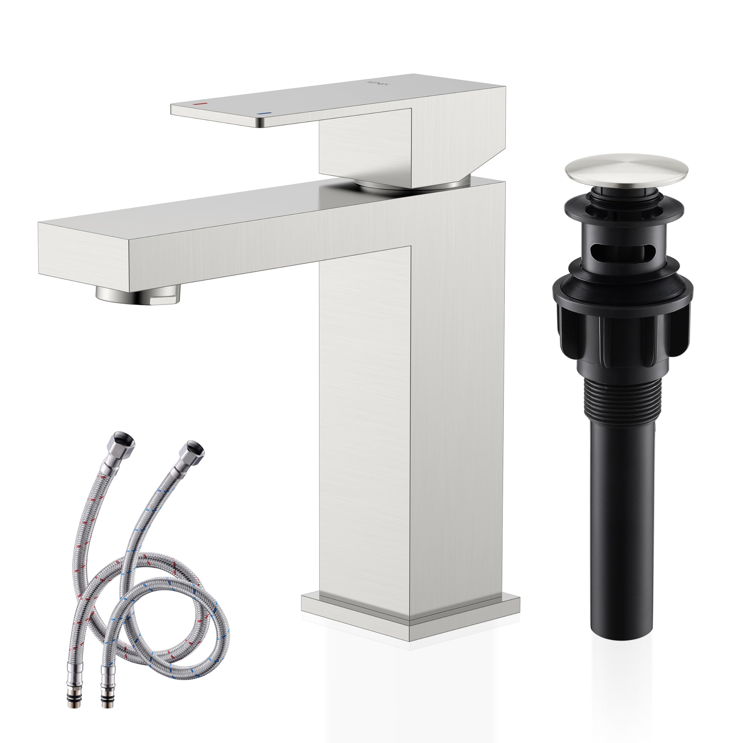 Paradigms Interiors - Single Handle Bathroom Sink Faucet Stainless Vanity For With Pop Up Drain Stopper Water Supply Hoses Lj 9031 2 - Brushed Nickel-Tall