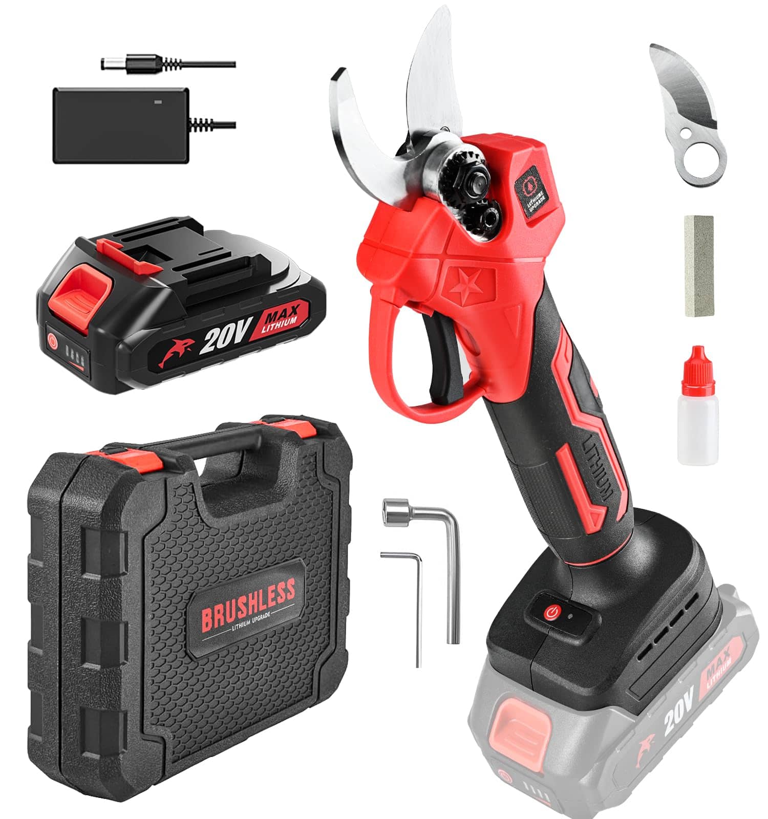 JETRANSPORT - Electric Pruning Shears 25mm 1" Diameter Cordless Power Pruner For Gardening With 2.0ah Tree Branch High Pow - Default