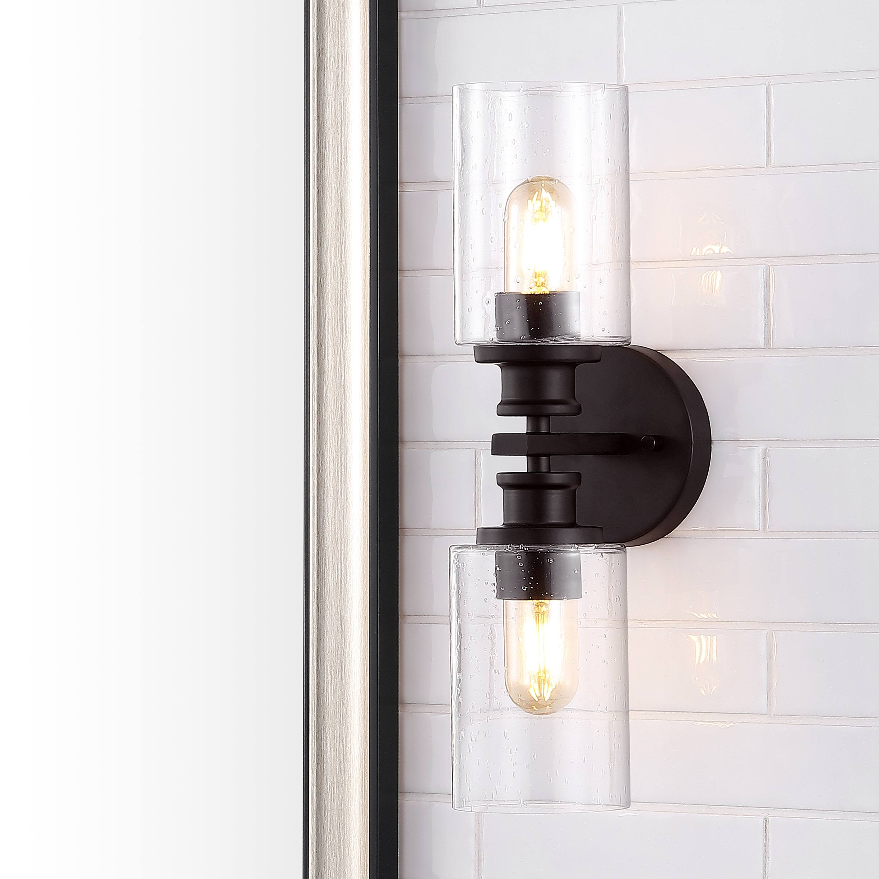 Alt View 9. Jonathan Y - Jules Edison 16.5" Cylinder 2-Light Iron/Seeded Glass Farmhouse Contemporary LED Wall Sconce, Oil Rubbed Bronze - Oil Rubbed Bronze.