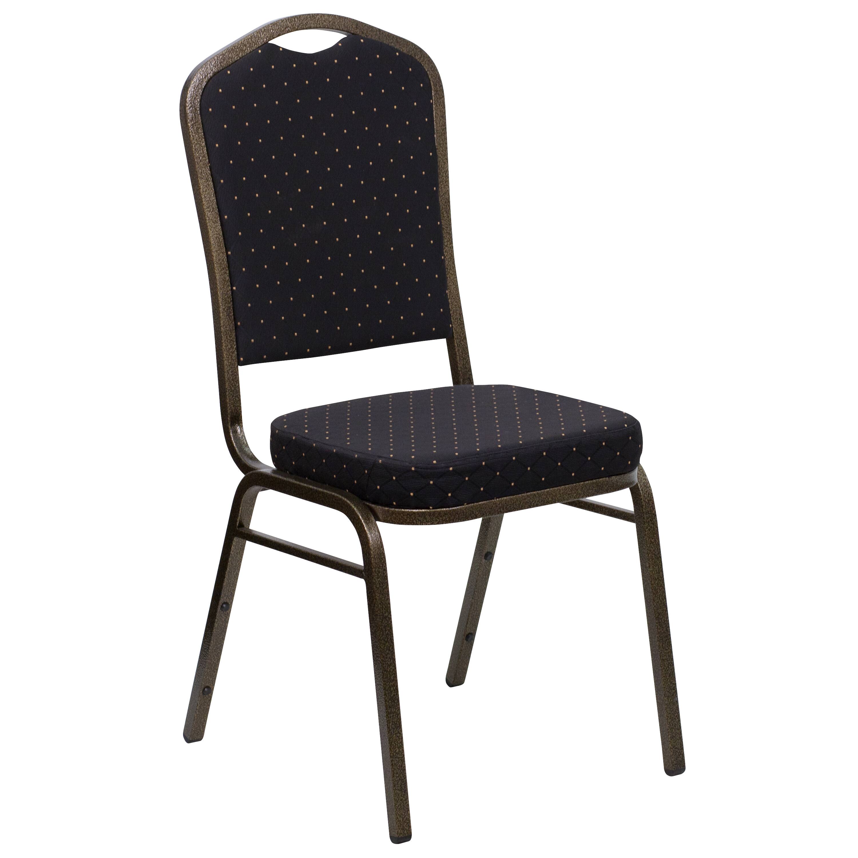 Alt View 6. Emma + Oliver - 4 Pack Crown Back Stacking Banquet Chair - Black Patterned Fabric/Gold Vein Frame.