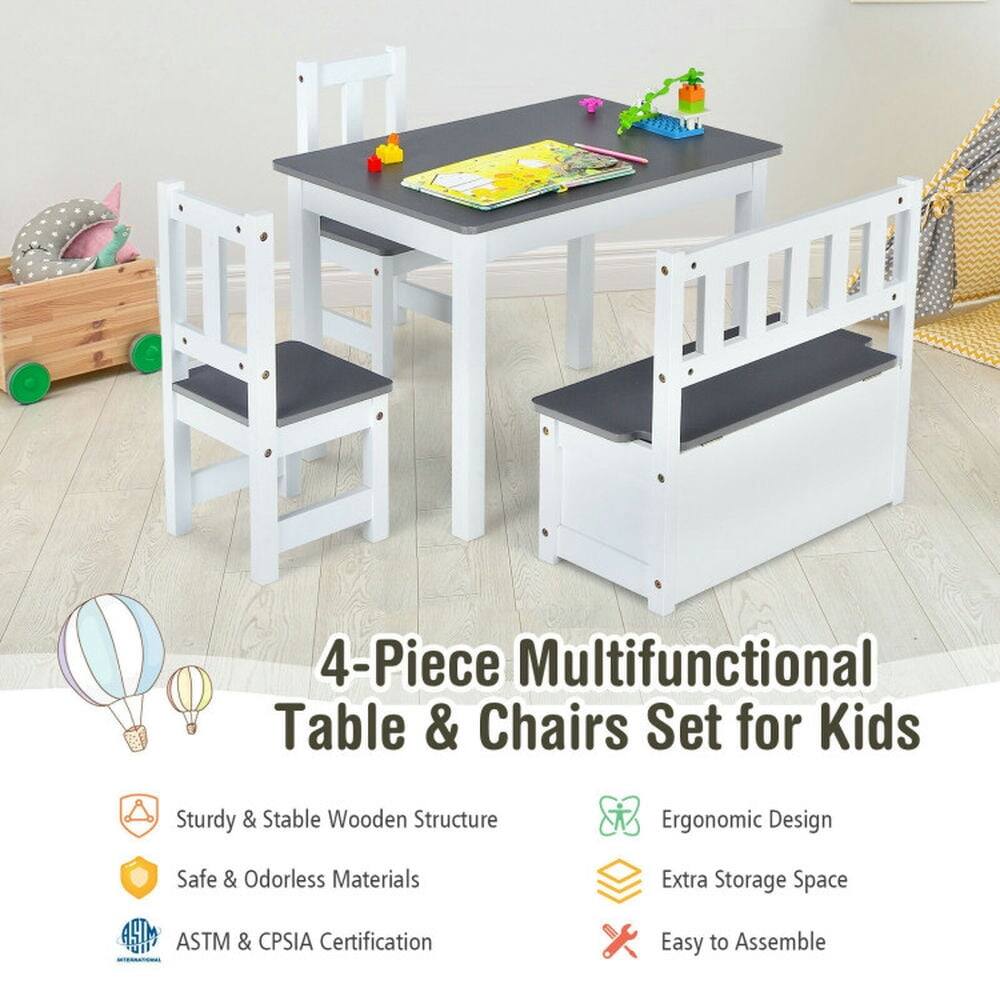 4-Piece Multifunctional Table & Chairs Set for Kids

- Sturdy & Stable Wooden Structure
- Safe & Odorless Materials
- ASTM & CPSIA Certification
- Ergonomic Design
- Extra Storage Space
- Easy to Assemble