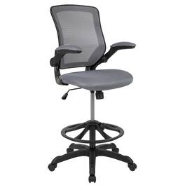 Emma + Oliver - Mid-Back Mesh Ergonomic Drafting Chair with Foot Ring and Flip-Up Arms - Dark Gray