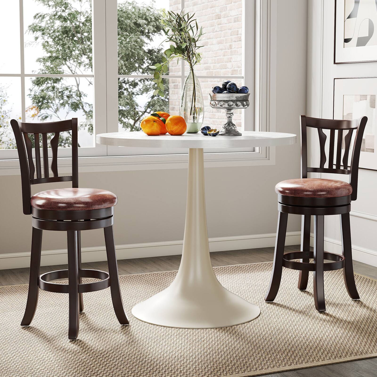 Alt View 3. Gymax - Gymax 26'' Counter Height Swivel Bar Stools Set of 4 w/Back & Faux Leather Seat - Brown.