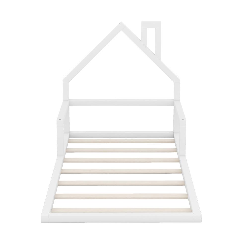 Alt View 2. Loheer - Loheer Twin Floor Bed with House Shaped Headboard White Wood - White.