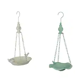 Transpac - White and Green Metal Hanging Bird Feeder Outdoor Decorative Seed Tray Garden Decor - Multicolored