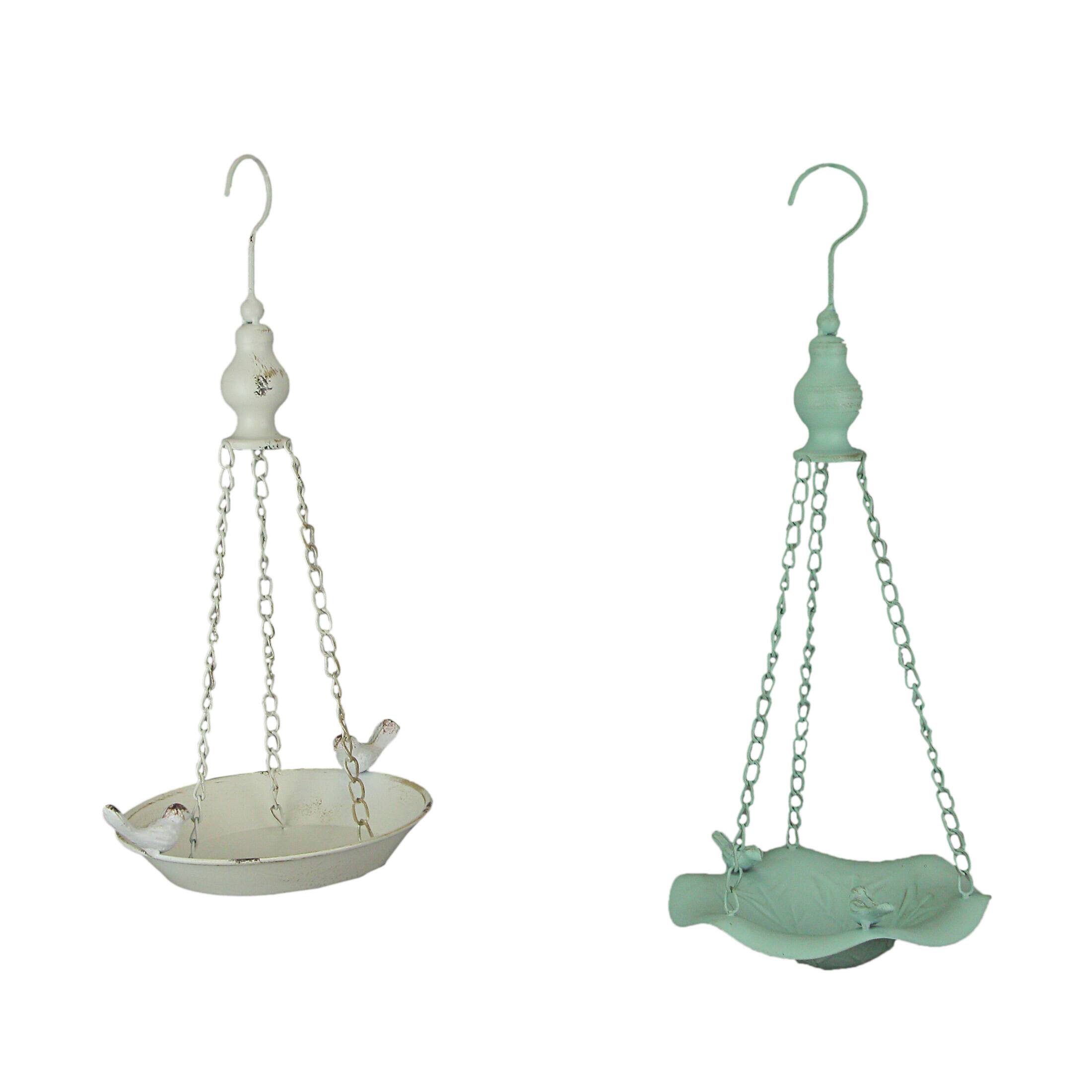 Front. Transpac - White and Green Metal Hanging Bird Feeder Outdoor Decorative Seed Tray Garden Decor - Multicolored.