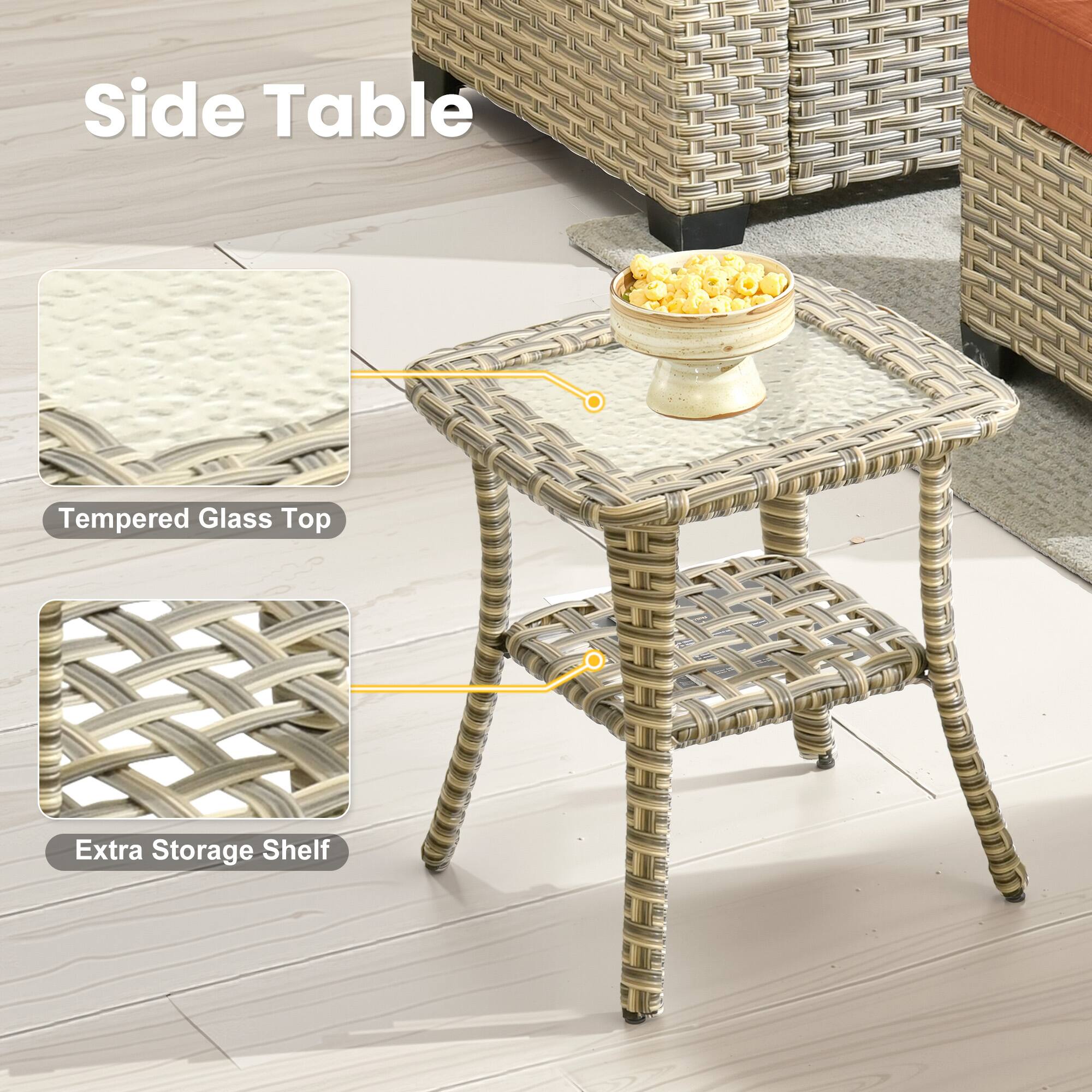 Side Table

- Tempered Glass Top
- Extra Storage Shelf