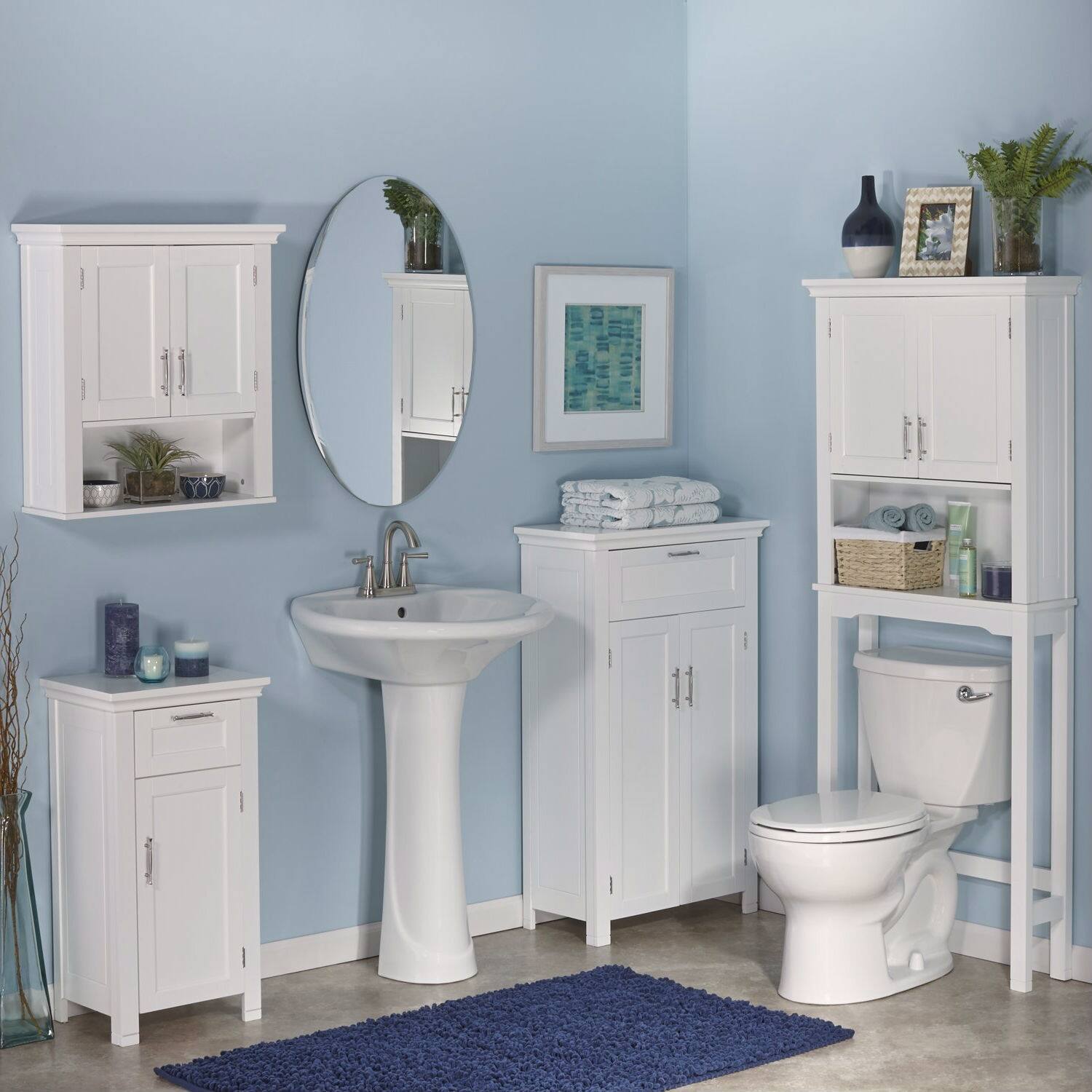 Angle. Hivvago - White Bathroom Wall Cabinet Cupboard with Open Shelf - White.