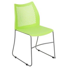 Flash Furniture - HERCULES Series 661 lb. Capacity Stack Chair with Air-Vent Back and Gray Powder Coated Sled Base - Green