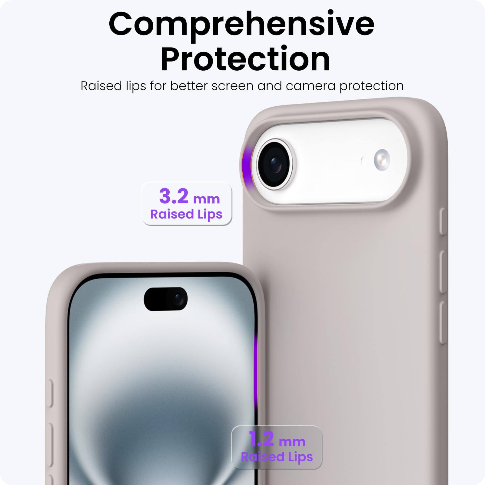 Comprehensive Protection

Raised lips for better screen and camera protection

3.2 mm Raised Lips

1.2 mm Raised Lips