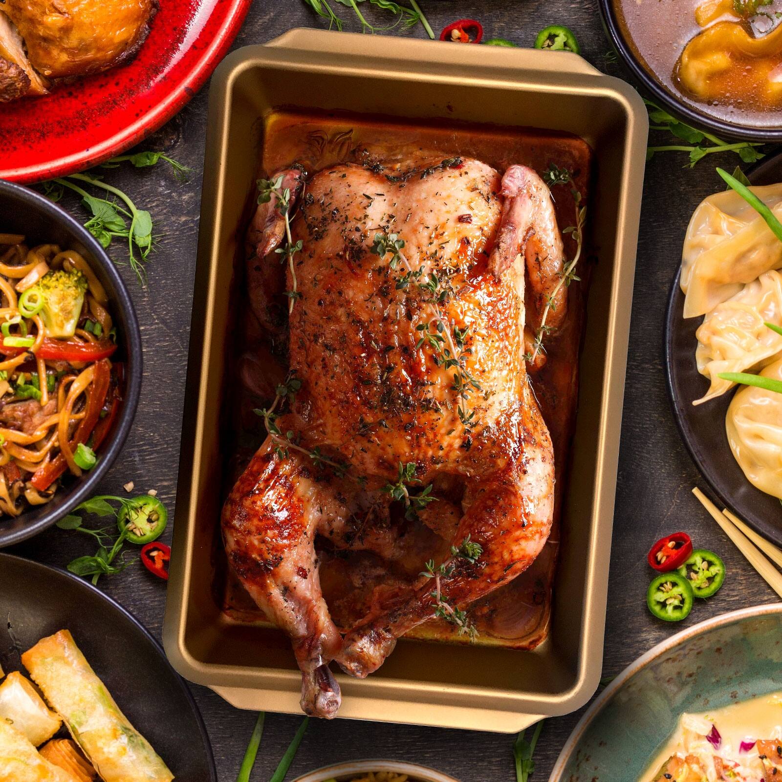 Alt View 4. Gibson - Gibson Home Country Kitchen Embossed Carbon Steel 13.75 Inch Roaster Pan in Copper - Copper.
