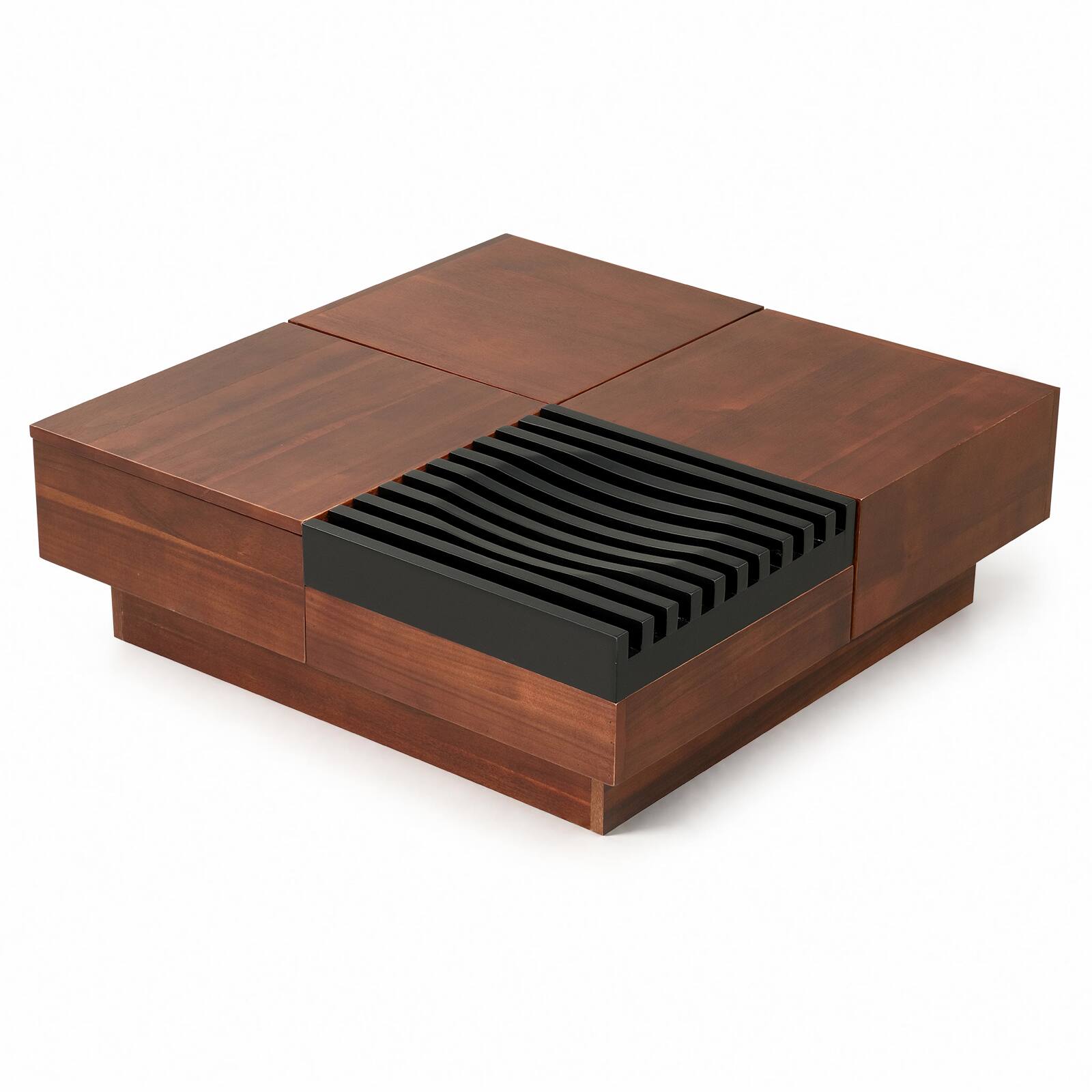 Alt View 9. Costway - Costway 32" Square Coffee Table with Storage Tray, Drawer, 2 Slide-open compartments - Walnut + Black.
