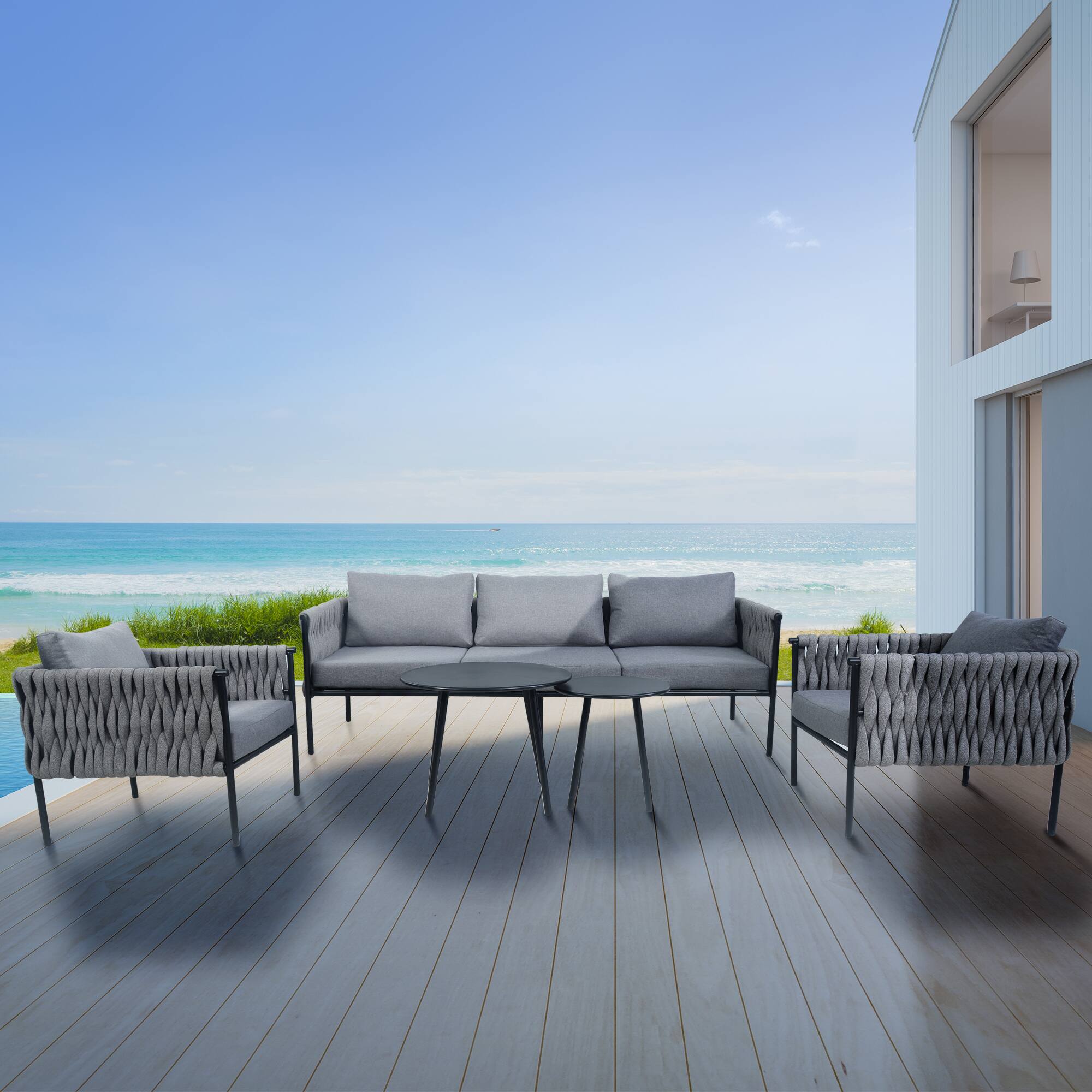 Angle. Yardgrace - 5 - Person Patio Furniture Set with Coffee Table Set and Thick Cushion - Grey.