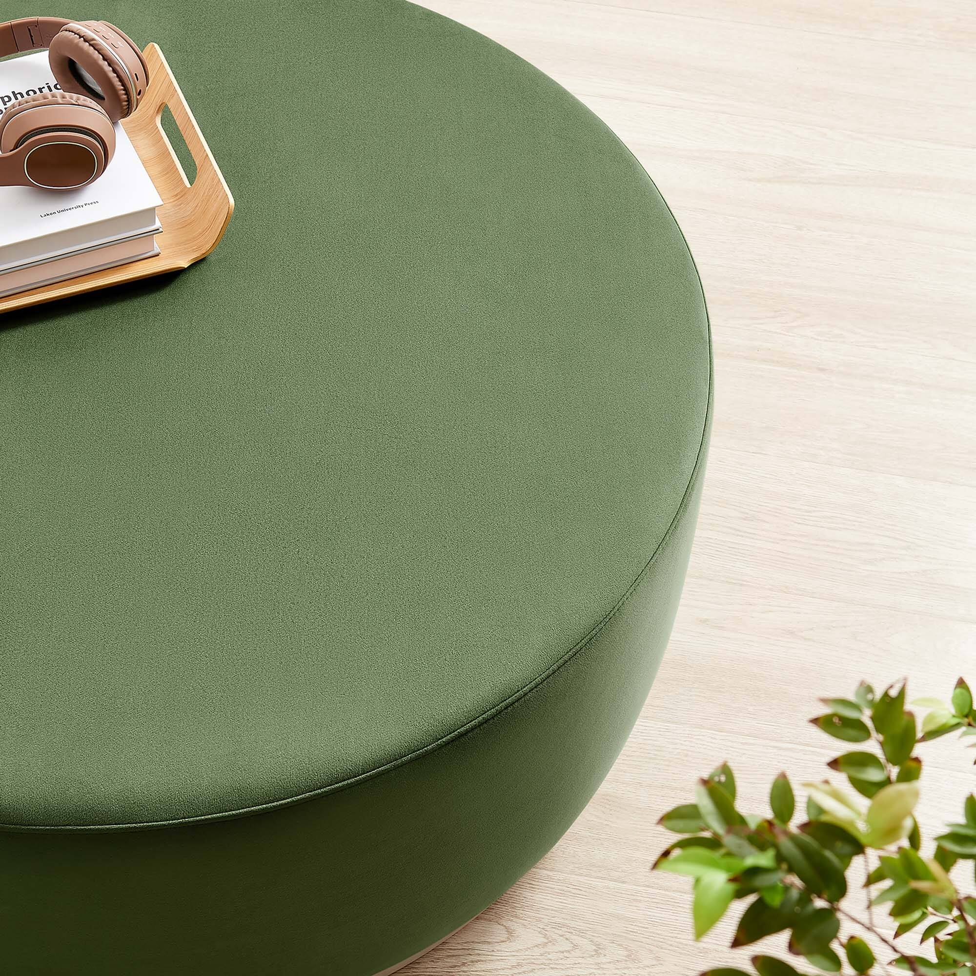 Alt View 1. Modway - Tilden Large 38" Round Performance Velvet Upholstered Ottoman by Modway - Moss Green Natural.